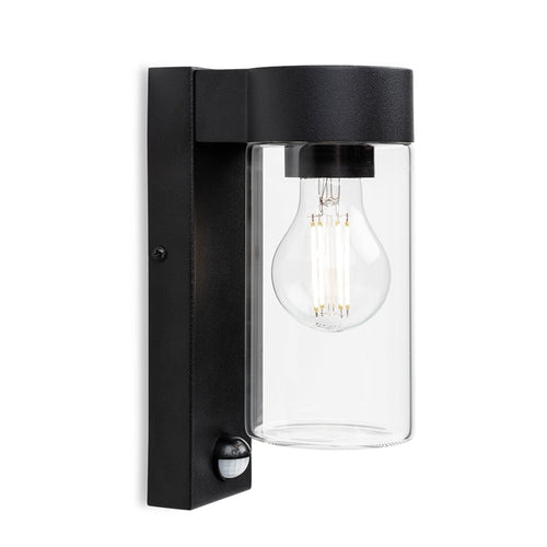 Avant Glass Cylinder PIR Sensor Outdoor Wall Light, Black