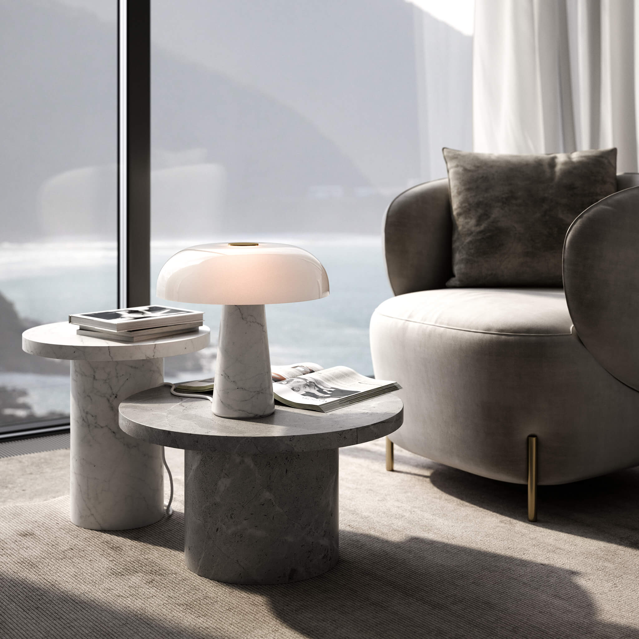 Nordlux Glossy White Marble Table Lamp 