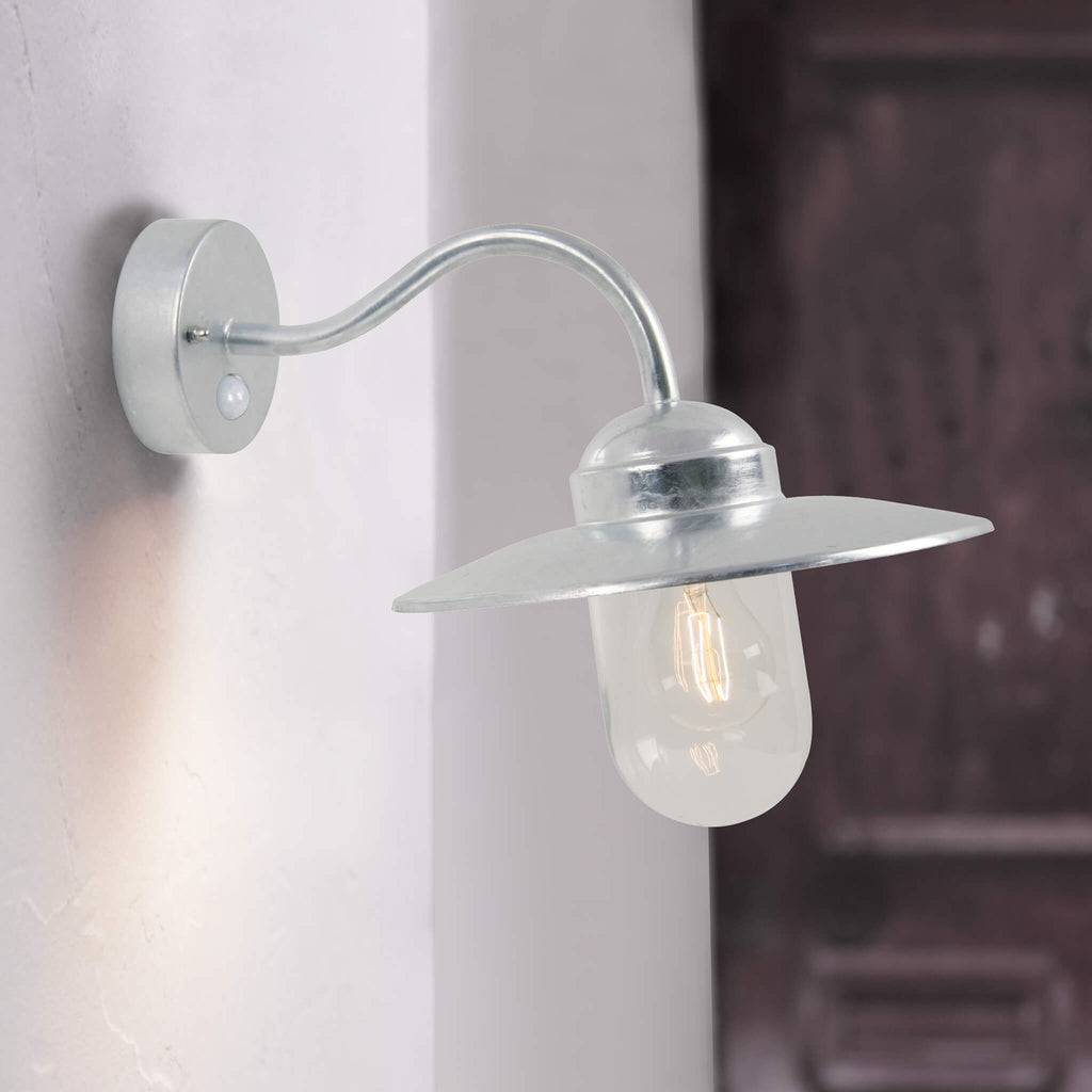 Nordlux Luxembourg Swan Neck Wall Sensor Light - Galvanised 