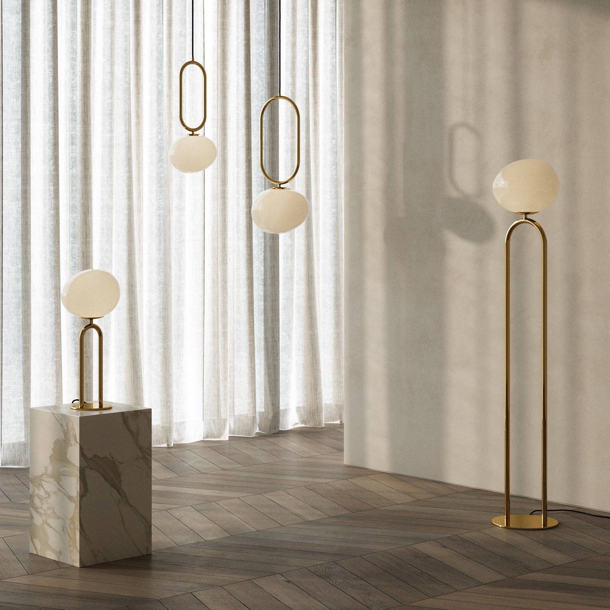 Shapes 27 Pendant Light, Brass/Opal